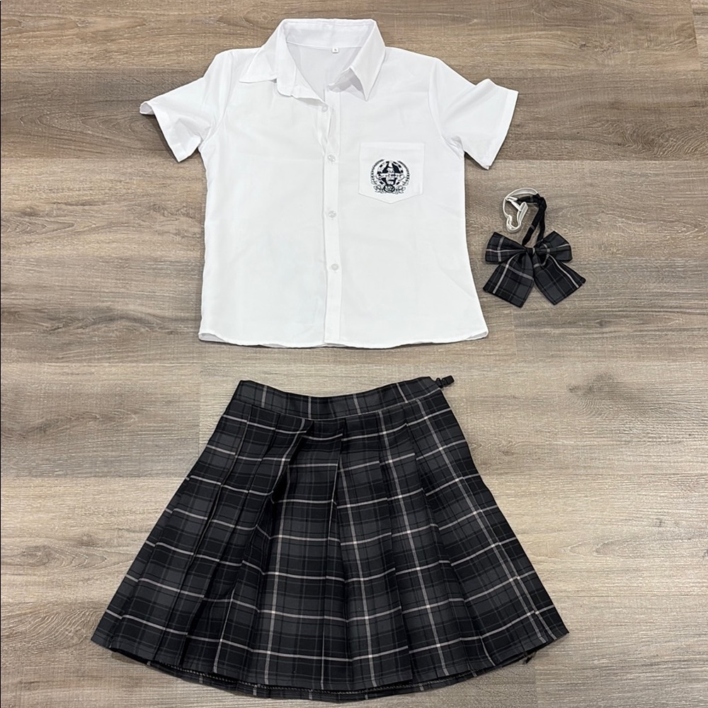 JK White Shirt and Plaid Skirt Set